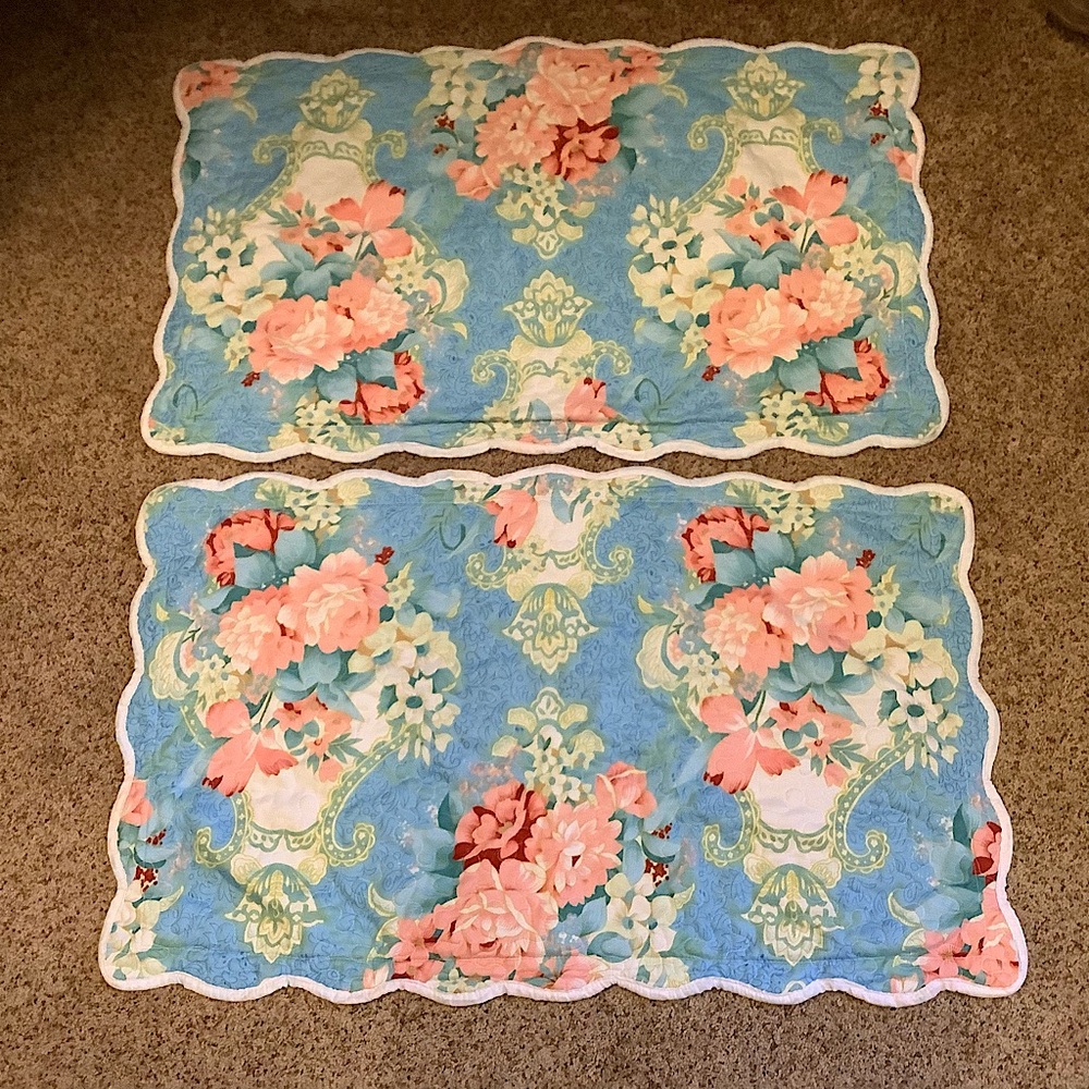 Floral quilted pillowcases pair (2) king cottage shabby country